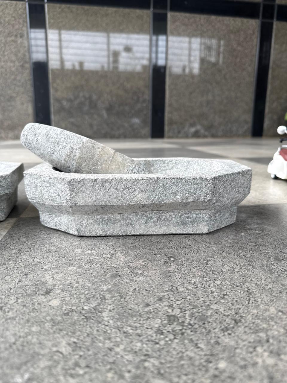 Octagonal stone mortar and pestle